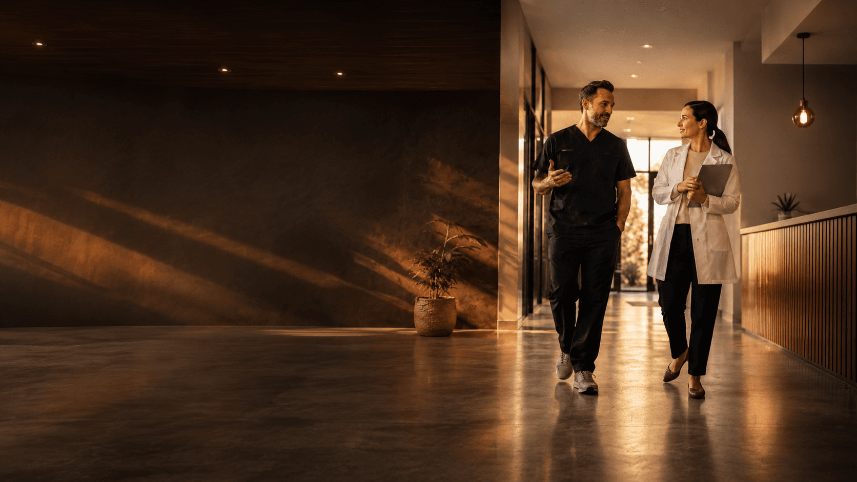 Clinicians walking through a Canadian clinic hallway