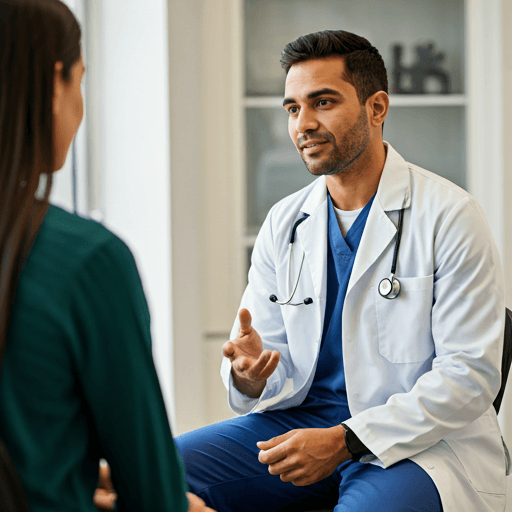 Canadian family doctor speaking with a senior patient at a clinic — Careviv connects Canadians without a GP to new family doctor openings